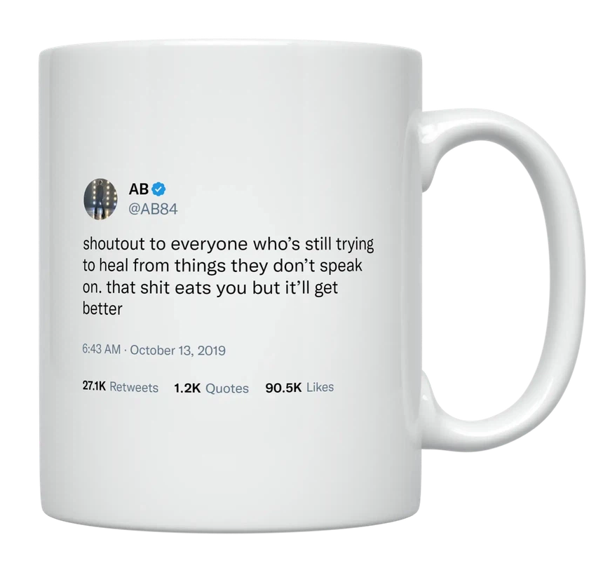 Antonio Brown - Shoutout to Everyone Trying to Heal-tweet on mug