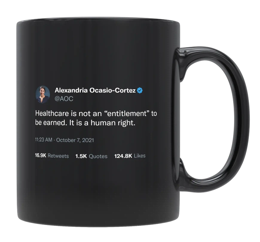 AOC - Healthcare Is a Human Right-tweet on mug