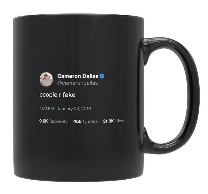 Cameron Dallas - People Are Fake-tweet on mug