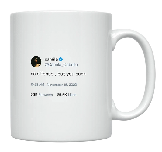 Camila Cabello - No Offense, but You Suck-tweet on mug