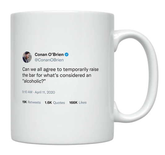Conan O'Brien - Raise the Bar for Alcohol-tweet on mug