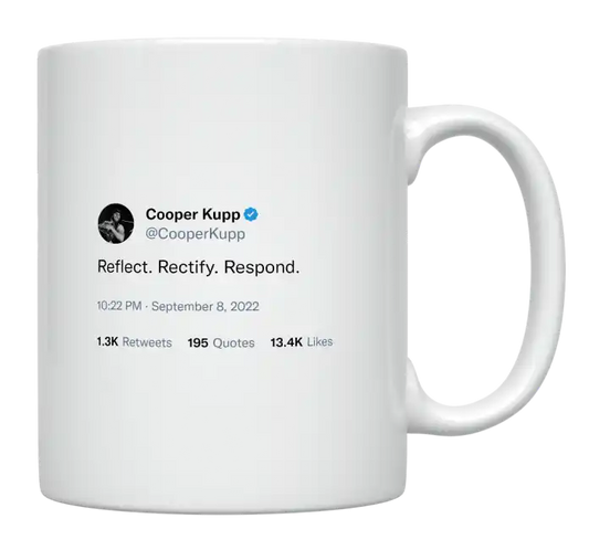 Cooper Kupp - Reflect, Rectify, Respond-tweet on mug
