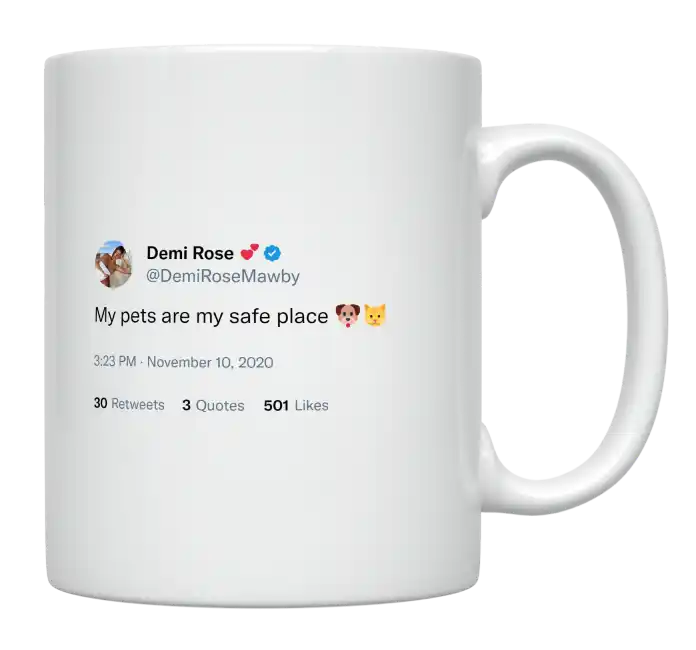 Demi Rose - My Pets Are My Safe Place-tweet on mug