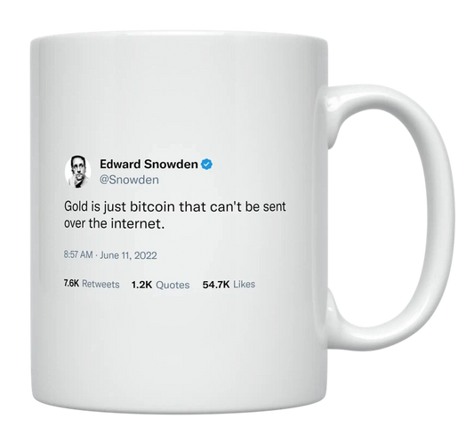 Edward Snowden - Bitcoin Is Gold-tweet on mug