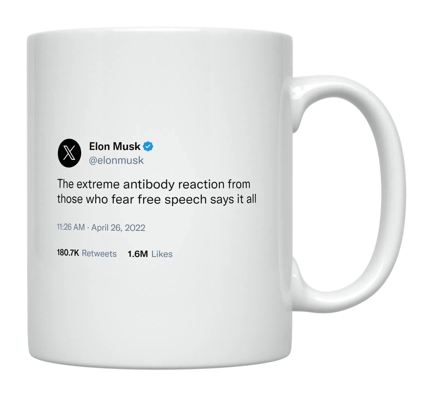Elon Musk - Those Who Fear Free Speech-tweet on mug