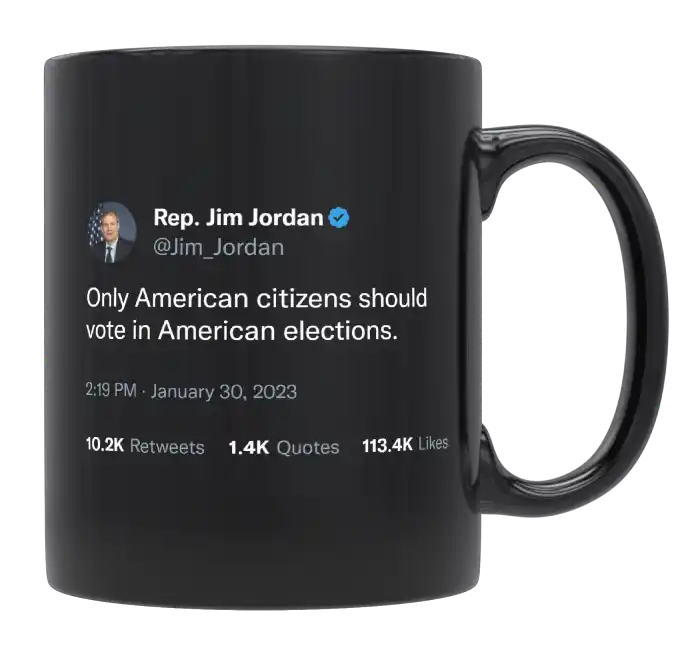 Jim Jordan - Only American Citizens Should Vote in American Elections-tweet on mug