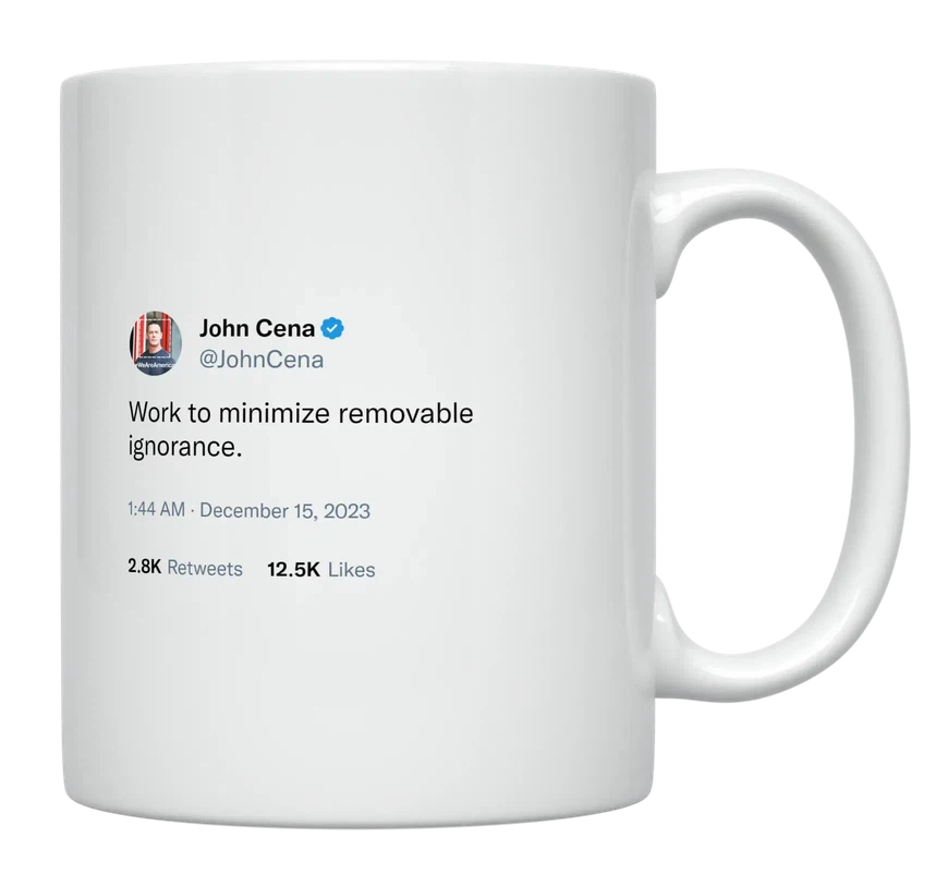 John Cena - Work to Minimize Ignorance-tweet on mug