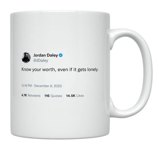 Jordan Daley - Know Your Worth-tweet on mug