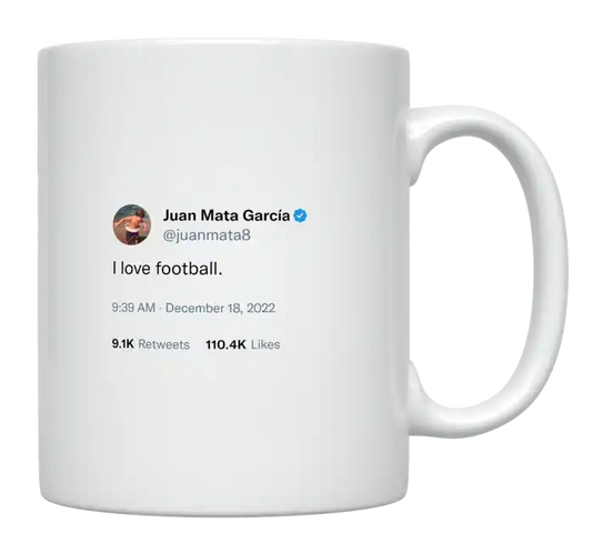 Juan Mata - I Love Football (Soccer)-tweet on mug