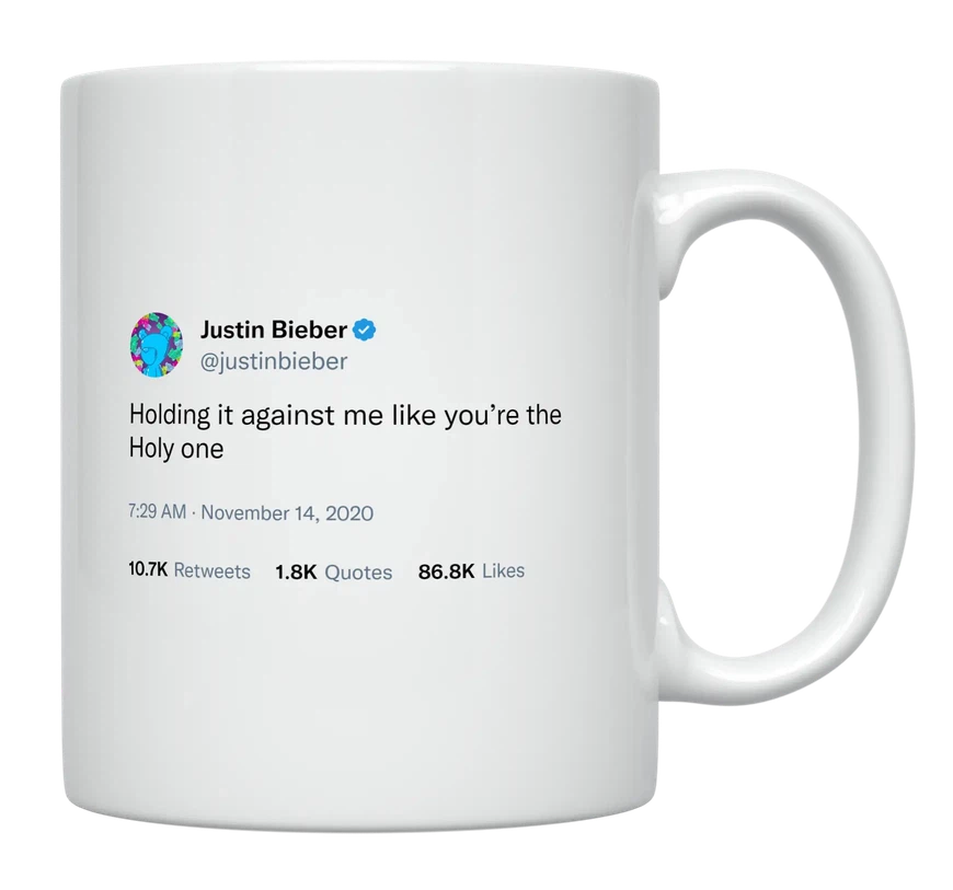 Justin Bieber - Holding It Against Me-tweet on mug
