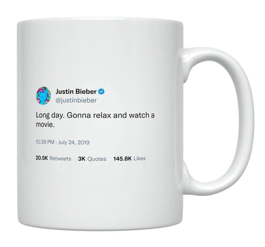 Justin Bieber - Long Day, Watch a Movie- mug