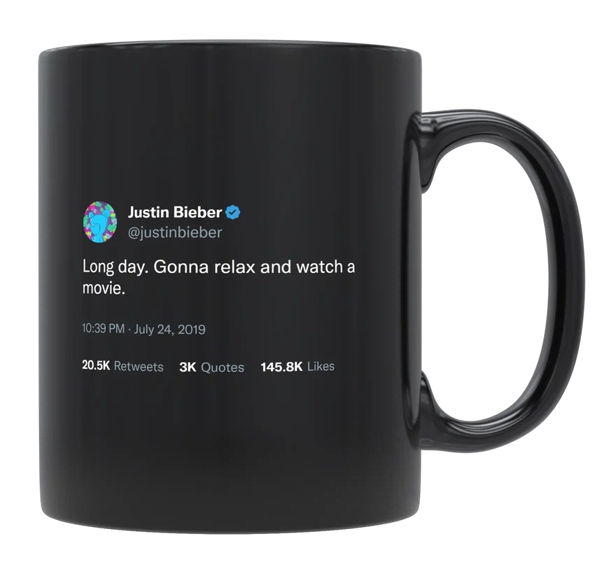 Justin Bieber - Long Day, Watch a Movie-tweet on mug