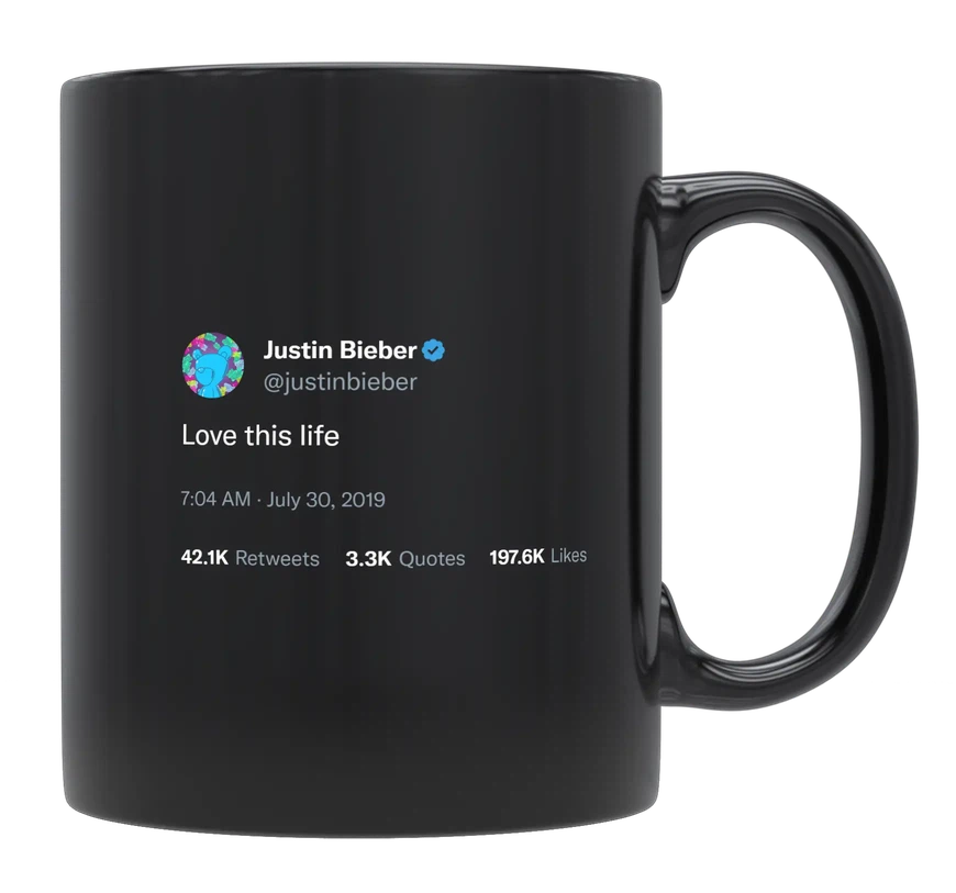Justin Bieber - Love This Life-tweet on mug