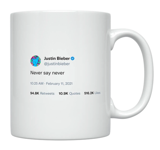 Justin Bieber - Never Say Never-tweet on mug