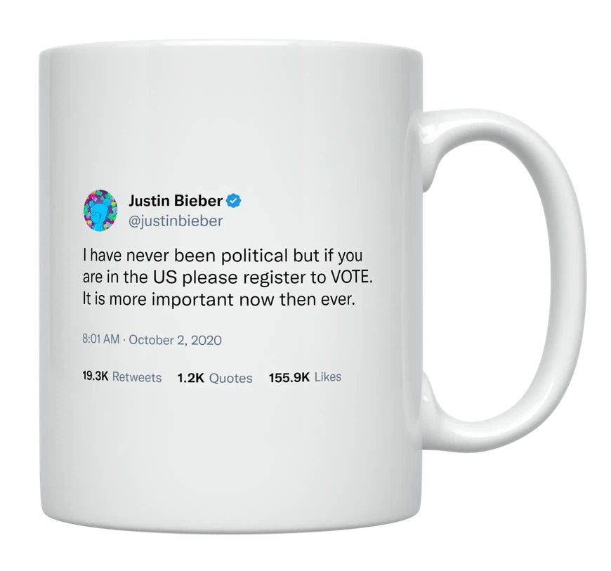 Justin Bieber - Register to Vote-tweet on mug