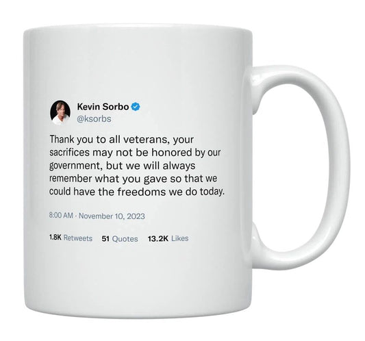 Kevin Sorbo - Thank You to All Veterans- mug