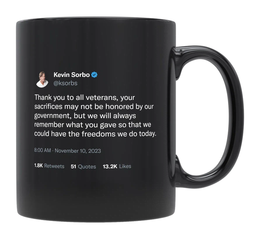 Kevin Sorbo - Thank You to All Veterans-tweet on mug