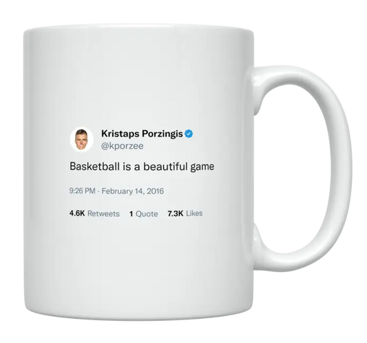 Kristaps Porzingis - Basketball Is a Beautiful Game-tweet on mug