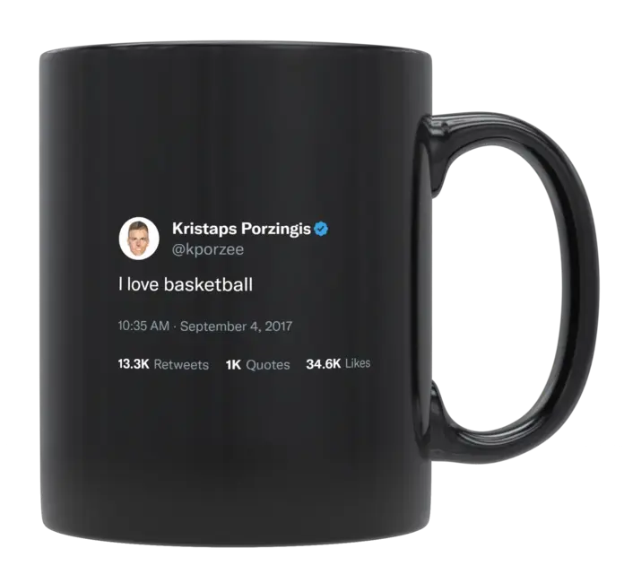 Kristaps Porzingis - I Love Basketball-tweet on mug