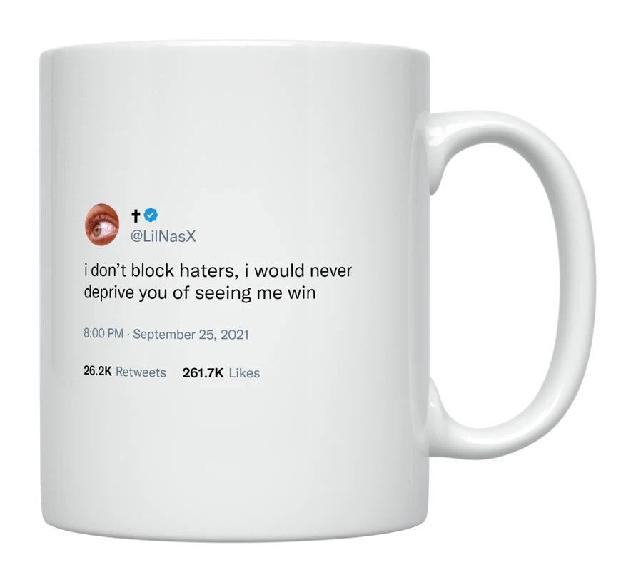 Lil Nas X - I Don’t Block Haters-tweet on mug