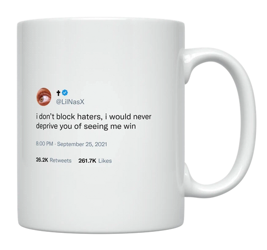 Lil Nas X - I Don’t Block Haters-tweet on mug