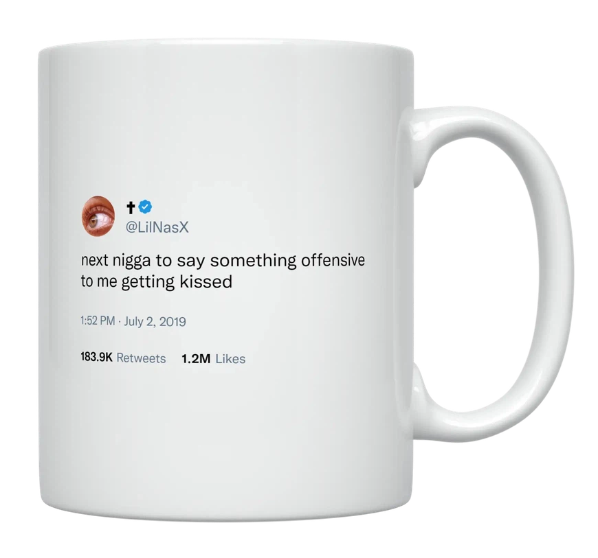 Lil Nas X - Kissing Offensive People-tweet on mug