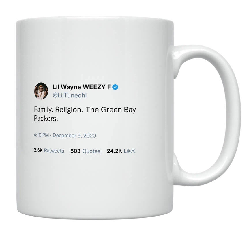Lil Wayne - Family, Religion, Green Bay Packers-tweet on mug