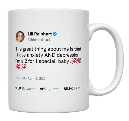 Lili Reinhart - I Have Anxiety and Depression-tweet on mug