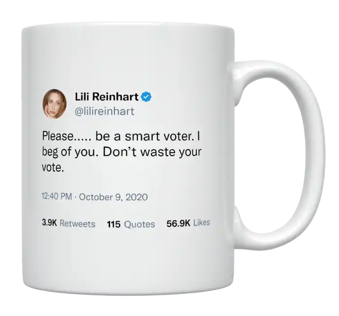 Lili Reinhart - Please Be a Smart Voter-tweet on mug