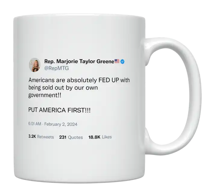Marjorie Taylor Greene - Put America First-tweet on mug