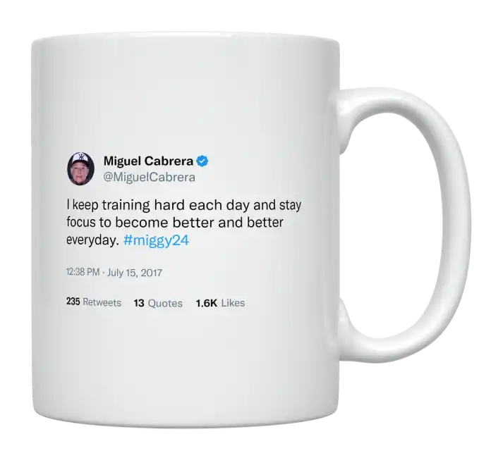 Miguel Cabrera - Keep Training to Become Better Every Day-tweet on mug