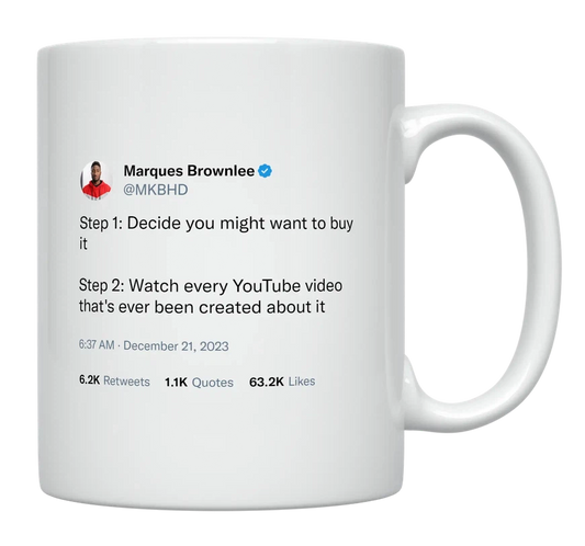 MKBHD - Watching Video Before Buying-tweet on mug