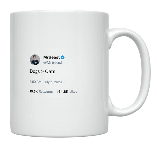MrBeast - Dogs Over Cats-tweet on mug