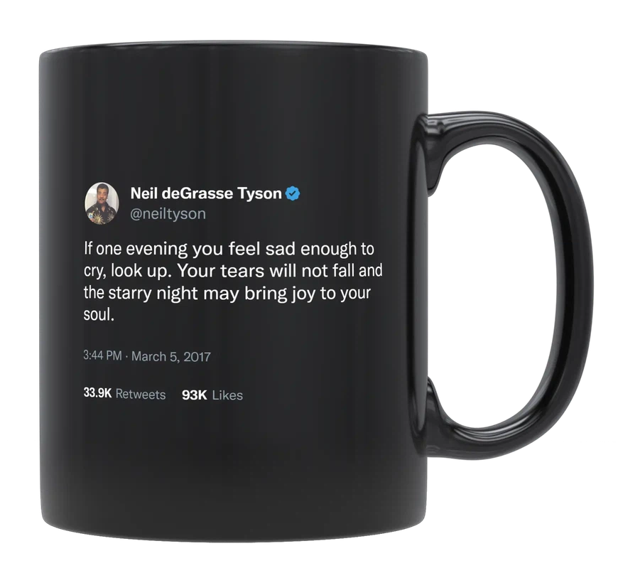 Neil Degrasse Tyson - Don’t Cry, Look Up-tweet on mug
