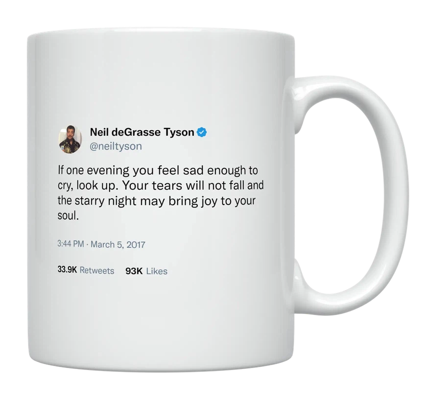 Neil Degrasse Tyson - Don’t Cry, Look Up-tweet on mug