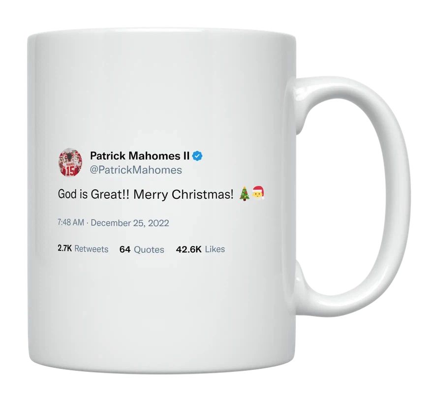 Patrick Mahomes - God Is Great, Merry Christmas- mug