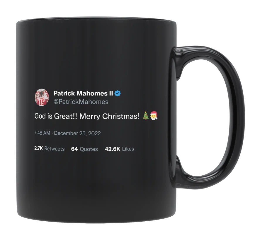 Patrick Mahomes - God Is Great, Merry Christmas-tweet on mug