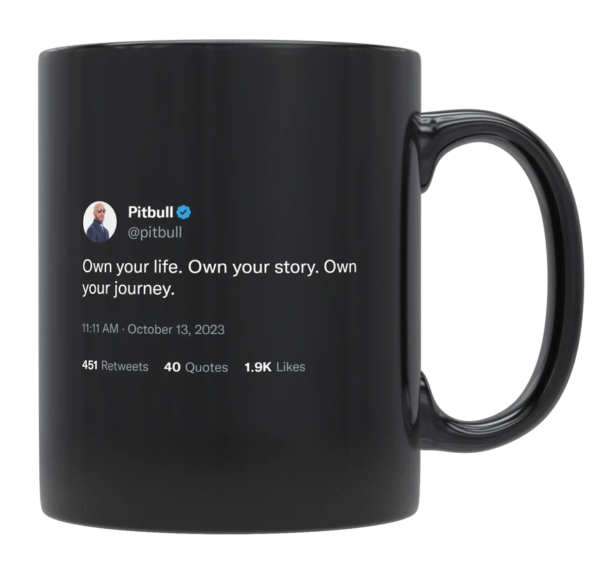 Pitbull - Own Your Life, Story and Journey-tweet on mug