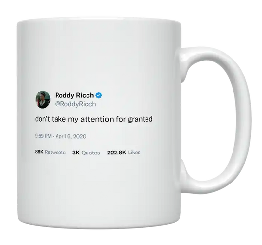 Roddy Ricch - Don’t Take My Attention for Granted-tweet on mug