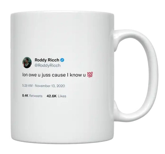 Roddy Ricch - I Don’t Owe You Becasue I Know You- mug