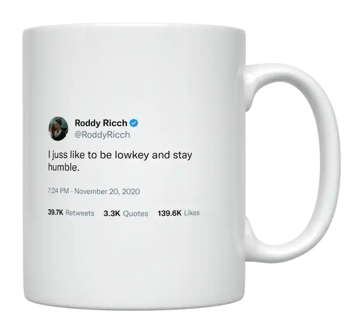 Roddy Ricch - I Just Like to Be Lowkey and Humble-tweet on mug
