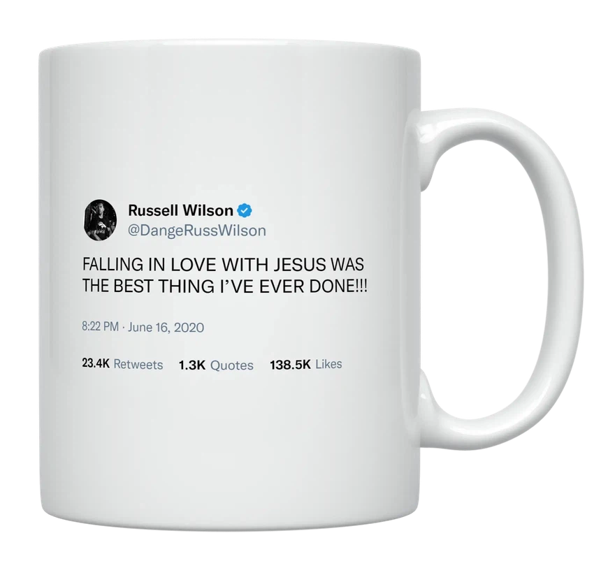 Russell Wilson - Falling In Love With Jesus-tweet on mug