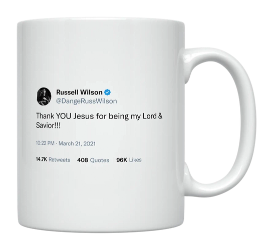 Russell Wilson - Thank You Jesus-tweet on mug