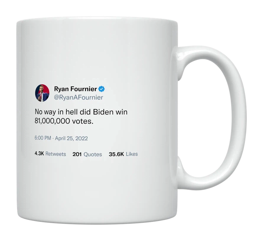 Ryan Fournier - Biden Didn’t Get 81,000,000 Votes-tweet on mug
