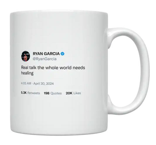 Ryan Garcia - The Whole World Needs Healing-tweet on mug