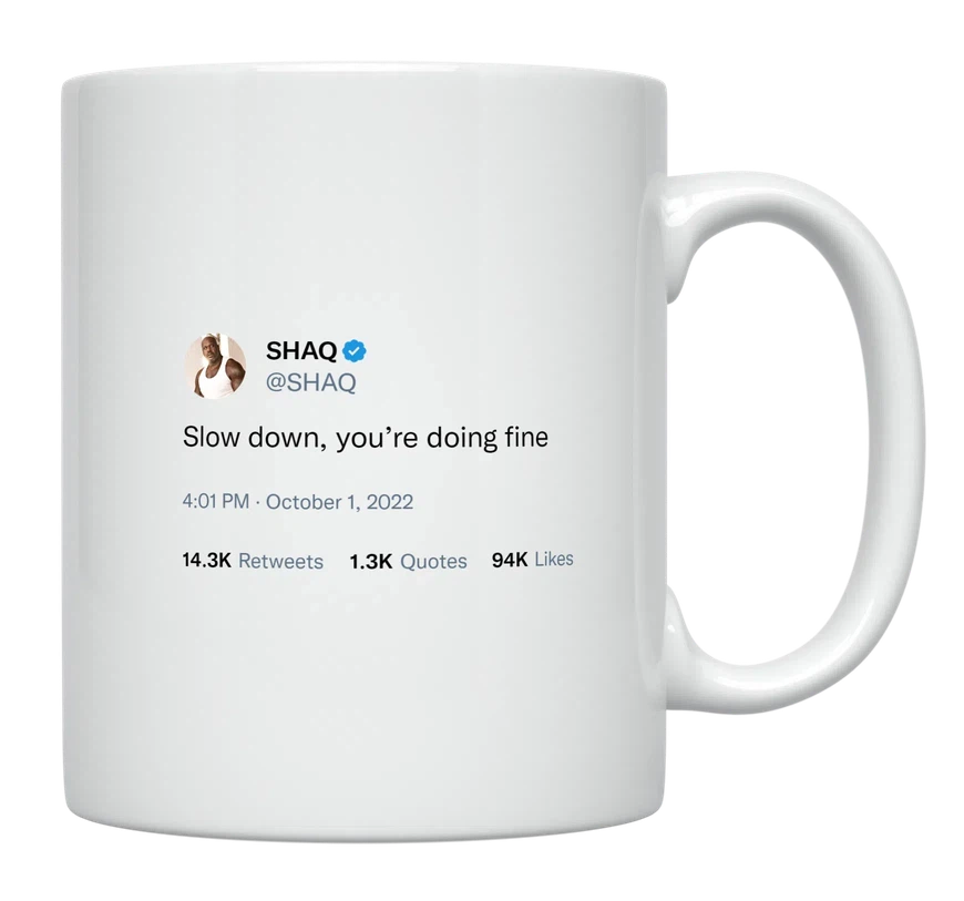 Shaq - Slow Down, You’re Doing Fine-tweet on mug