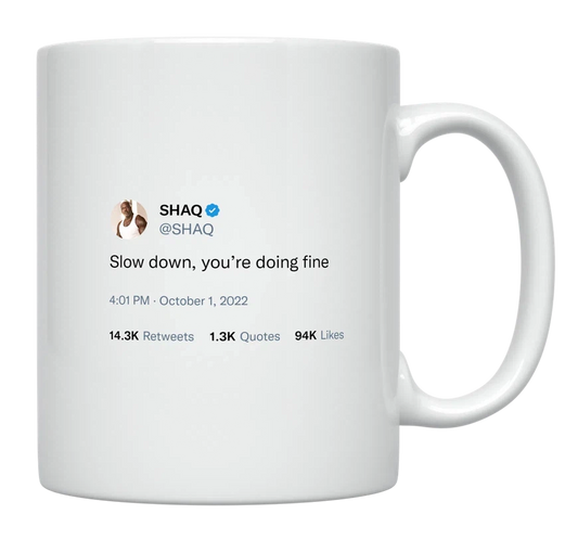 Shaq - Slow Down, You’re Doing Fine-tweet on mug