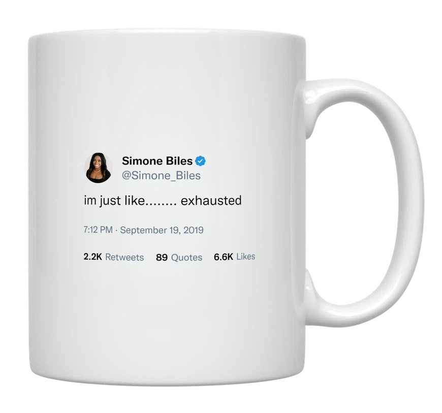 Simone Biles - I’m Exhausted-tweet on mug
