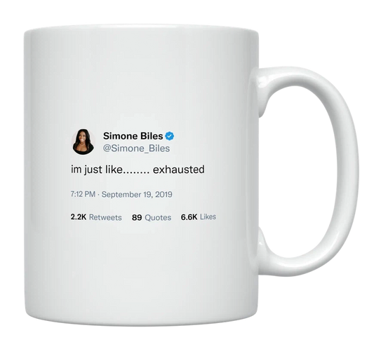 Simone Biles - I’m Exhausted-tweet on mug