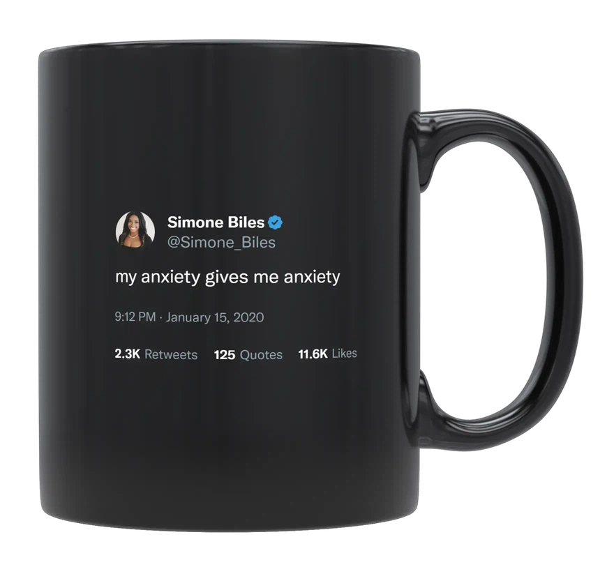 Simone Biles - My Anxiety Gives Me Anxiety-tweet on mug